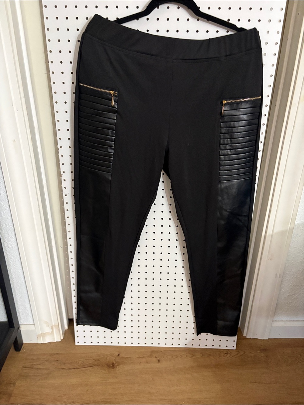 Black Faux-Leather Panel Moto Leggings
